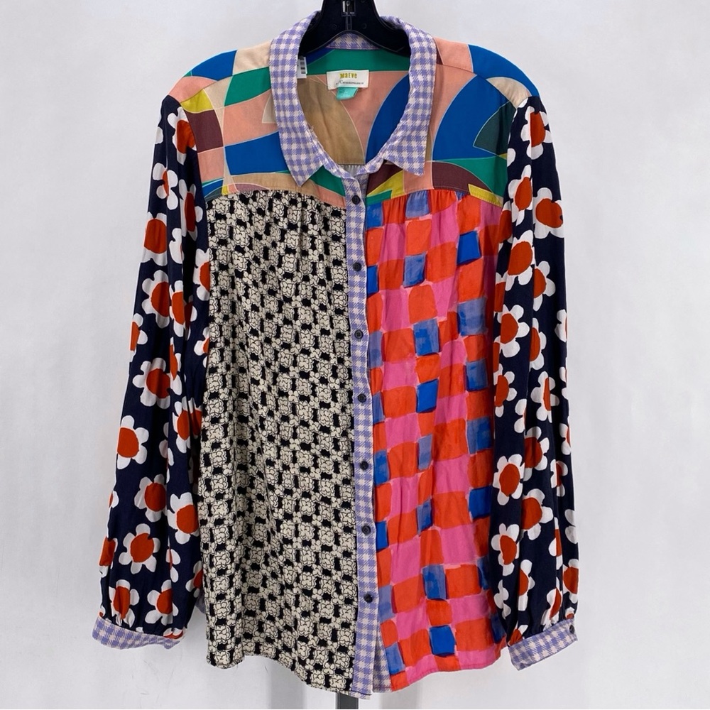 Maeve colorful multi-patterned button down shirt